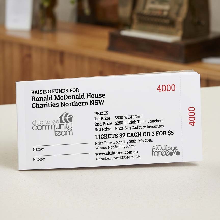 Get Raffle tickets books printed in Taree and Forster Tuncurry NSW